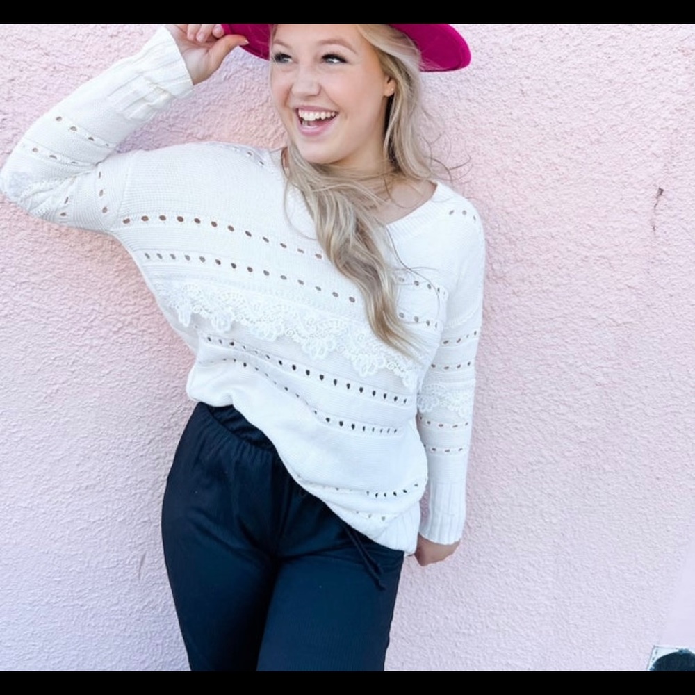 White Birch Lace Detail Sweater